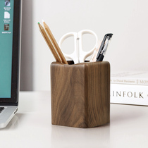Nordic black walnut wooden pen holder pen holder desk study desktop stationery storage box retro student pen barrel