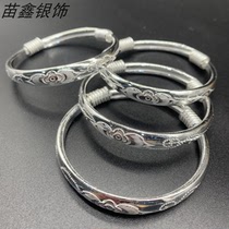 (Miao Xin silver decoration) foot silver 999 non-relic handmade original pure silver bracelet solid push-pull brief flower silver bracelet