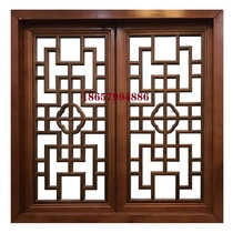 Dongyang wood carving antique door window Chinese style carbonized solid wood grate shutter sliding window sliding door fake window retro