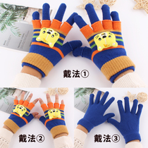 Childrens gloves winter baby girl half finger cute boy Baby Thickened Kid Warm Dew Pointer Weave