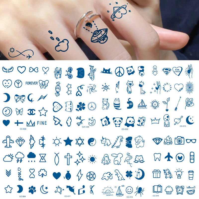 Tattoo stickers on fingers, women's high-end small patterns, tattoo stickers on fingers, children's mini letter rings, wrists, love fireworks, cute cartoons, herbal juice, washable moon stars, children