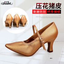 Modern shoes Womens soft soles professional Waltz dance shoes mid-high heel tango Latin national standard dance shoes leather leather