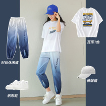 Girl Summer Clothing Suit 2022 New Girl Summer Leisure Children Sports Spring Dress 12 Female Great Boy 13-15
