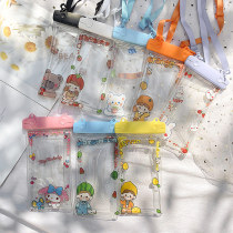 Cartoon fruit sequin quicksand transparent inflatable mobile phone waterproof bag Huawei apple vivo universal swimming diving