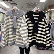 Large yard womens clothing 300 pounds of loose age shawl stripes stripes female fat mm fall student hundred and long sleeve tops 2