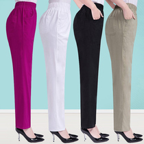 Middle-aged womens pants Summer thin cotton stretch mom loose casual pants Large elastic high waist straight pants