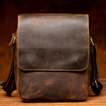 First layer cowhide shoulder bag Crazy Horse leather business leisure leather men bag vertical style English retro casual shoulder bag tide