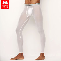 Mens fall pants male slim fit ultra-thin ice wire sexy transparent beating bottom pants tight fit elastic wire pants cotton wool-lined pants single piece
