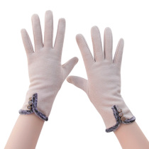 Five fingers cute bike Korean cotton gloves female autumn and winter elastic flexibility with warm plus thin touch screen bow