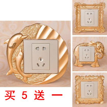 Eurostyle Resin Switch Protective Sheath Golden Elephant Luxurious Creative Socket Patch Light Switch Decorative Cover Nordic Light Lavish