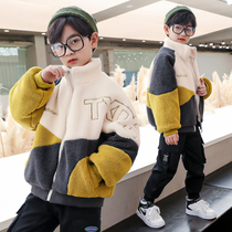 Korean fashion childrens clothing boys autumn winter coat children plus velvet padded winter boy lamb wool sweater tide
