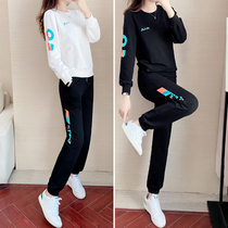 Sports suit women spring and autumn 2021 New Tide brand printing fashion loose sweater running casual wear two sets