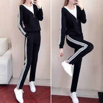Casual Fashion Suit Woman Spring Autumn 2022 Tide Card Sweatshirt Loose Foreign Gas Plus Thicken sportswear Two sets of winter