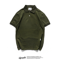 LifeCycle New product Aramicar light retro washed solid color lapel POLO shirt Mens army green short-sleeved T-shirt