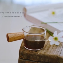 Japanese-style mini wooden handle glass cup Cup single-mouth espresso measuring cup Milk Cup steak sauce juice cup seasoning bucket
