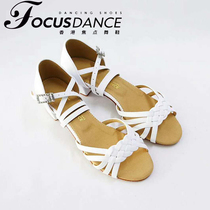 FocusDance Hong Kong Focus Dance Shoes Professional Children Latin Dance Competition Weaving 3 5cm White Shoes