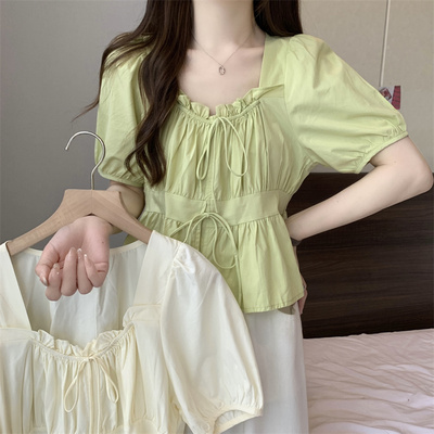 taobao agent Sexy summer retro jacket, plus size, puff sleeves, French retro style, fitted