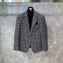 Winter new thickened woolen bird grid slim suit jacket mens Korean trend Ruffian handsome suit single West