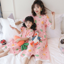 Princess Sleeping Dress Mother-daughter Dress Summer Short Sleeve Sweet and Child Sleeping Big small and medium size 3-year-old baby conjoined home clothes