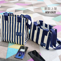 Canvas portable crossbody lunch box bag fashion office worker bento bag lunch bag tote bag Simple striped small cloth bag