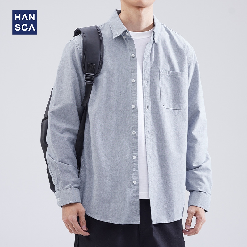 Hansca Oxford Spun Shirt Men's Advanced Autumn New Solid Color Casual and Handsome Pure Cotton Loose Shirt Coat