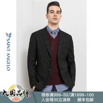 Saint Angelo autumn mens business casual suit slim-fit striped fashion portable west two buckles wool single west
