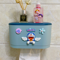 Cartoon cute wall-mounted toilet tissue box punch-free pumping paper box creative toilet storage shelf
