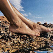 Europe and the United States very simple style denim naked chain anklet titanium steel plated 18K gold fashion Joker wearing mens and womens foot jewelry