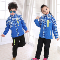 Childrens assault suit boys and girls two-piece three-in-one windproof waterproof autumn and winter plus velvet thickened jacket