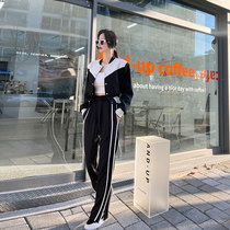 Baseball Suit Suit Woman Fried Street Short Jacket Spring New High Waist Wide Leg Long Pants Casual Sportswear two sets