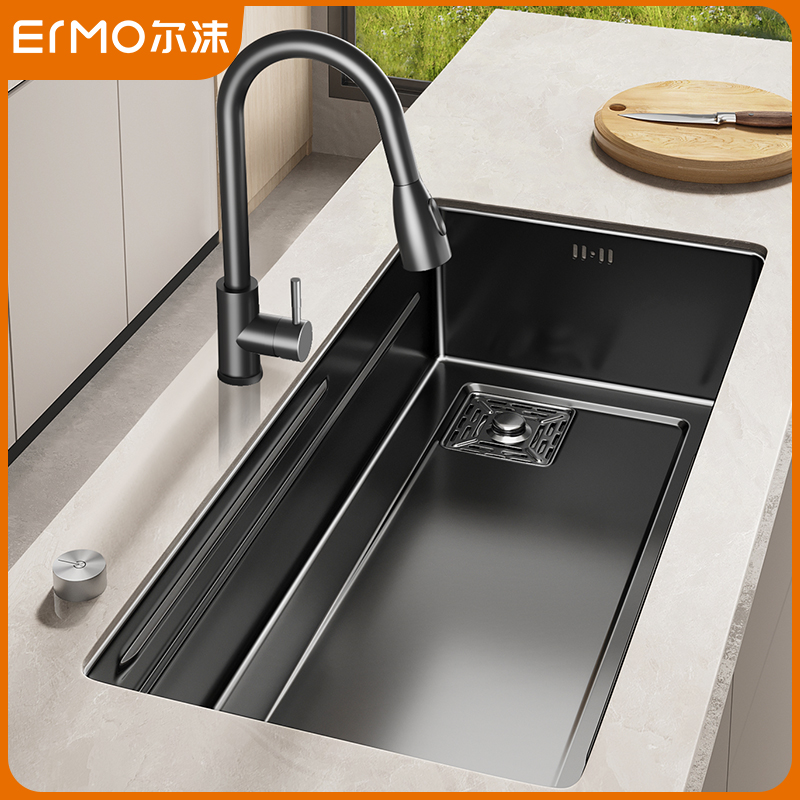 SUS304 stainless steel sink, large single slot vegetable washing basin, sink under the table, kitchen, household sink, vegetable washing basin, dish washing sink