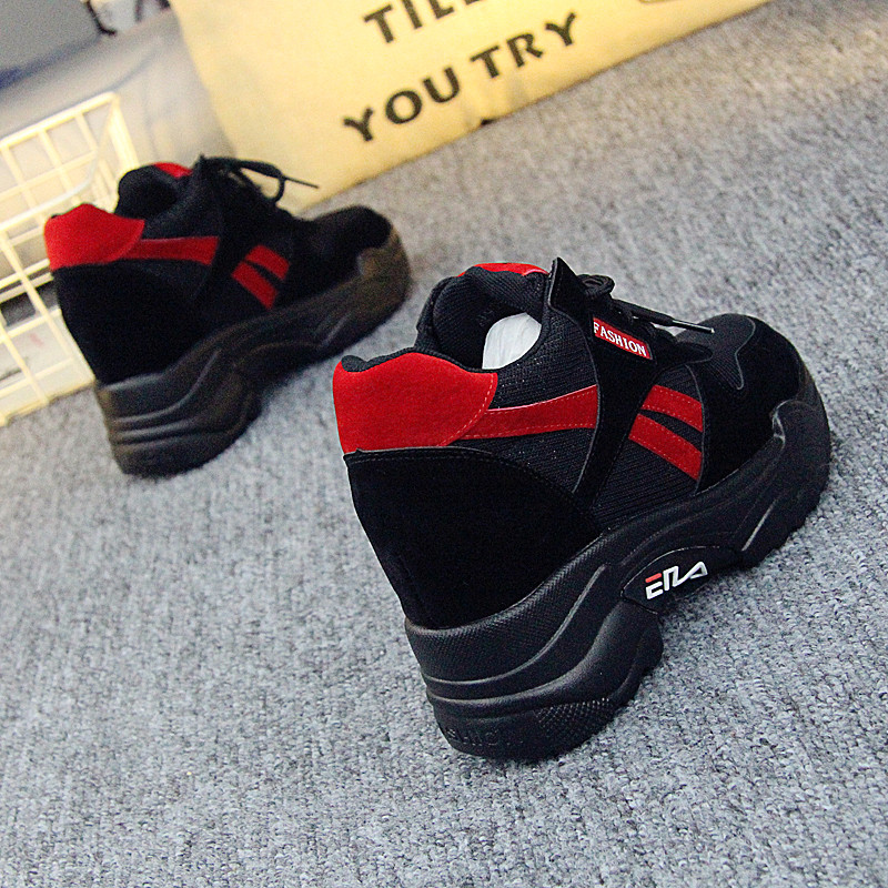 Harajuku father shoes inside the womens thick-soled sneakers ins net red womens board shoes students small black shoes chic shoes