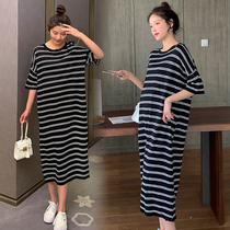 Pregnant womens foreign trade discount store shopping mall counter withdrawal cabinet cut female tail goods clearance ice silk knitted striped dress