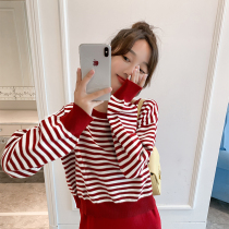 Angel mommy ~ pregnant women set autumn fashion out long-sleeved striped sweater suspender dress two-piece set