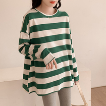 Angel mommy ~ gestational maternity dress blouse 2022 spring fashion big code striped long sleeve T-shirt with undershirt spring and autumn