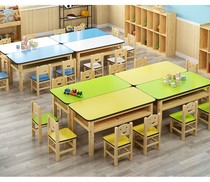  Kindergarten solid wood table Training course Art class Hosting class table Student long desk Painting calligraphy table Game table
