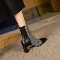 Givenivan foreign atmosphere age @ square head high heel boots women autumn and winter new side zipper color fashion boots 6cm
