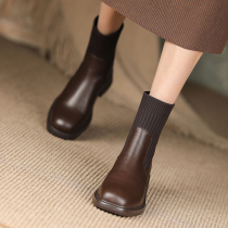 Givenivan beautiful look ~ thick leather wool socks boots womens new thin boots Martin boots 4cm