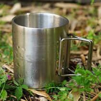 Outdoor Camping Cup 304 Stainless Steel Folding Handle Double Insulated Coffee Cup BBQ Beer Cup Mountaineering Water Cup