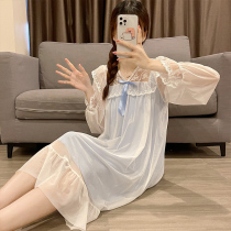 Palace Princess Lace Sleeping Dress Can Wear 2022 New Spring and Autumn Winter Long Sleeve Pajamas Women Mesh Household Clothing