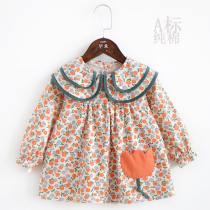 Baby gown cotton double collar Princess shirt pastoral flower long sleeve autumn and winter thin girl waterproof baby bib