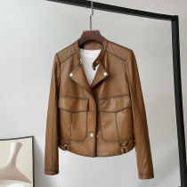 Leather leather clothing womens short casual thin long sleeve sheep 2021 new Korean version of the motorcycle suit leather jacket jacket