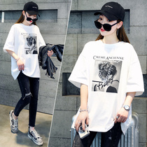 2022 summer fit new Euro short sleeve t-shirt woman mid-length loose large version white pure cotton half sleeve Compassionate Blouse