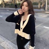 Sweater short female small man high waist fashion Western style spring and autumn long-sleeved top wild outside knitted cardigan jacket