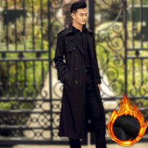 Autumn and winter black trench coat men Korean version of the trend British style super long knee plus fat large size thick trench coat