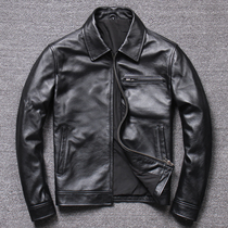 New autumn and winter leather mens middle-aged lapel leather jacket head layer cowhide dad business casual jacket