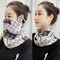Silk scarf small collar womens summer neck protection neck mask hanging ear cycling cover full face veil scarf thin section