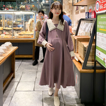 Japanese pregnant women dress fashion fresh temperament age age age baby dress autumn winter hot mom out purple dress tide