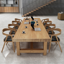 loft rectangular solid wood conference table office table Nordic log board tea table dining table and chair combination long table