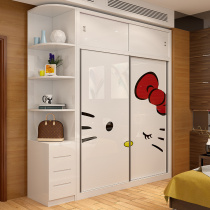 Childrens wardrobe sliding door simple modern girl bedroom solid wood wooden door big wardrobe 2 door assembly storage cabinet